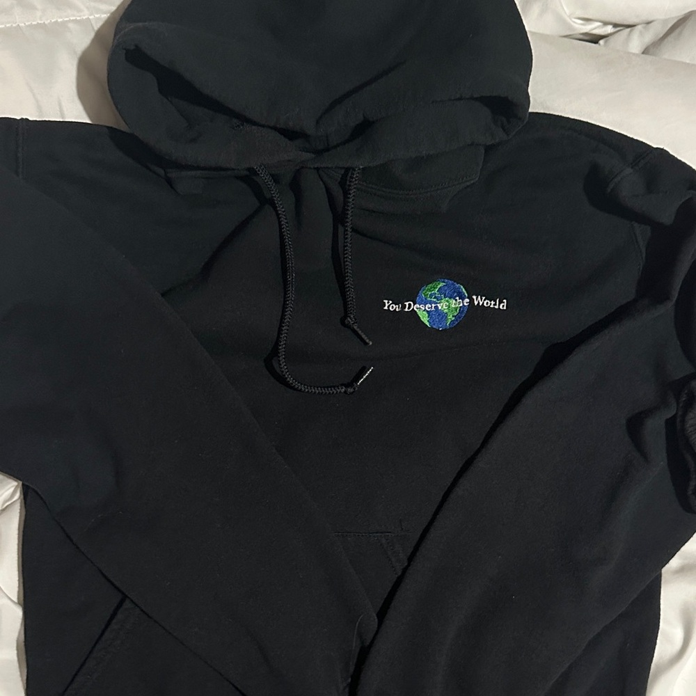 Hanes Black Hoodie with Earth Design